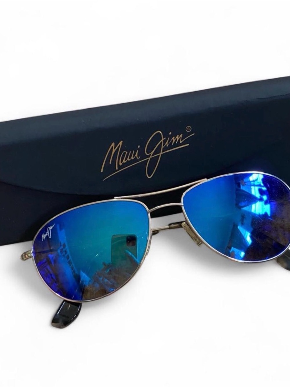 Maui Jim Blue Mirrored Aviator Sunglasses for Men